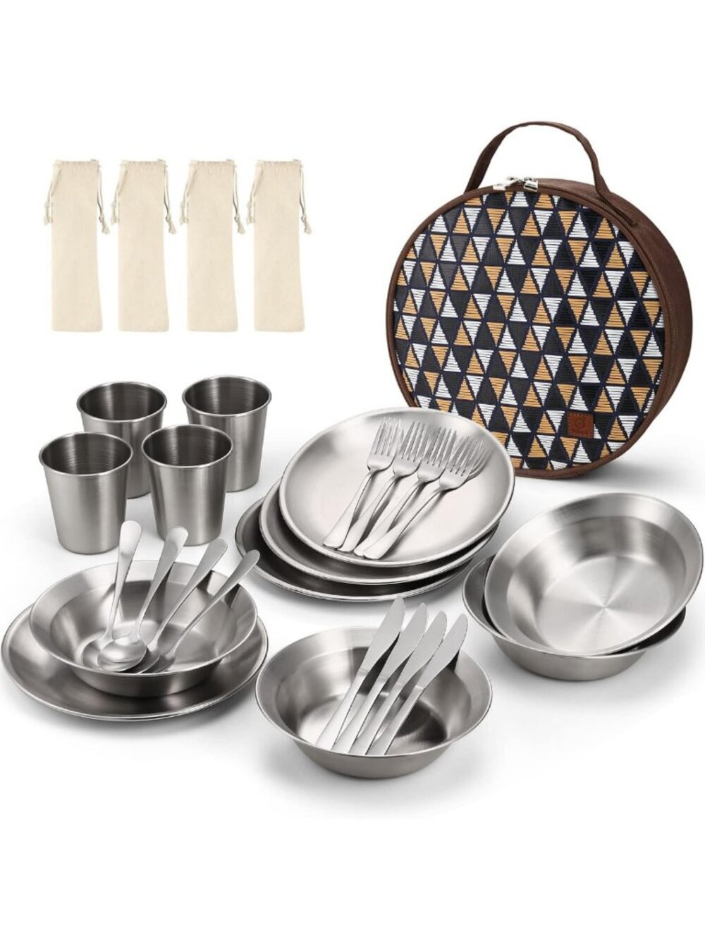 Stainless Steel Camping Mess Kit - Lightweight, Portable Outdoor Cookware Set